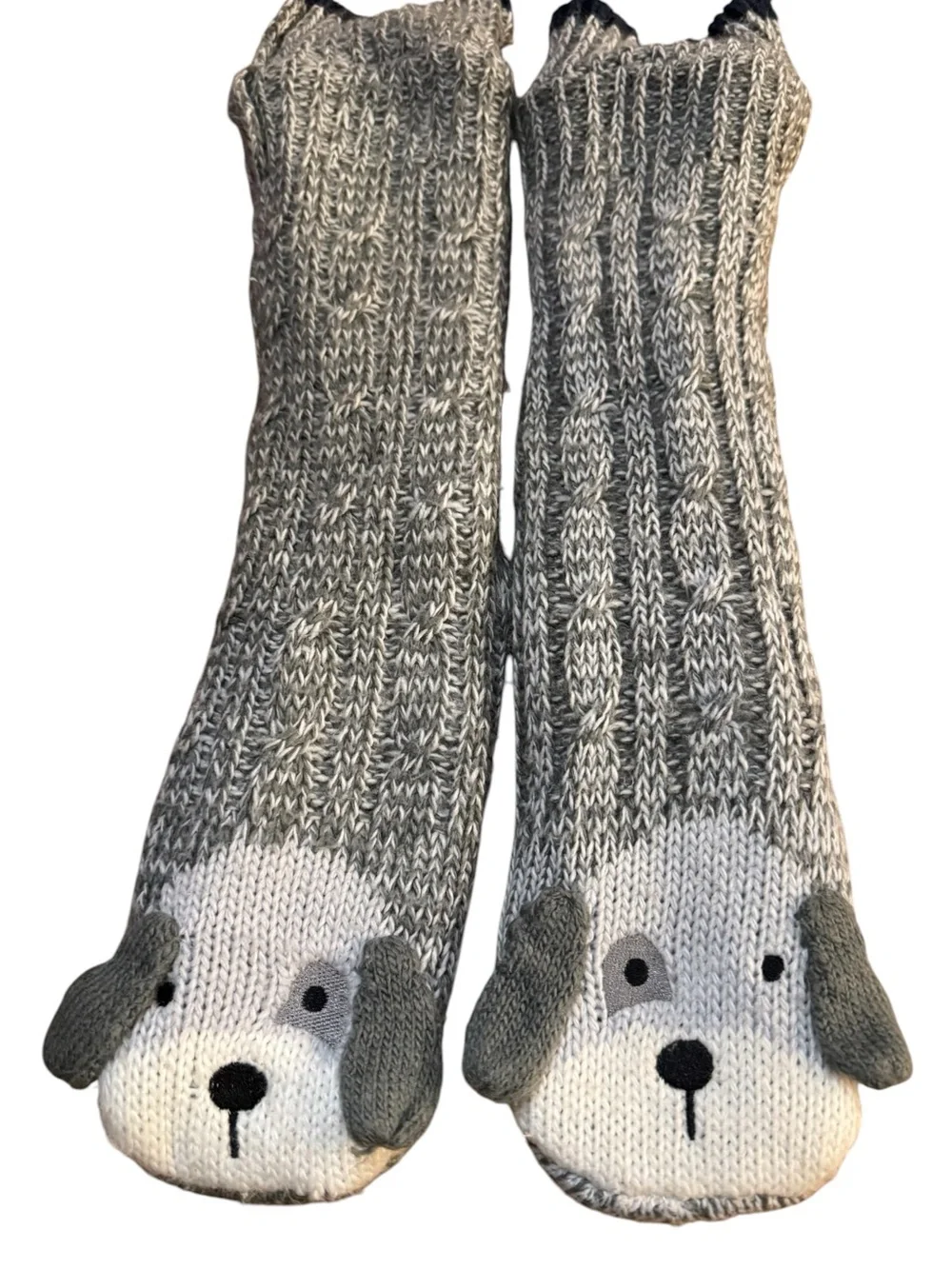 Jane and Bleeker puppy Grey and White Knit dog socks- Cozy fun socks